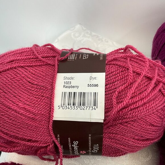 Assorted Yarn Bundle Fuchsia Raspberry Grape & Stained Glass Colors 100g Stylec - Picture 4 of 7